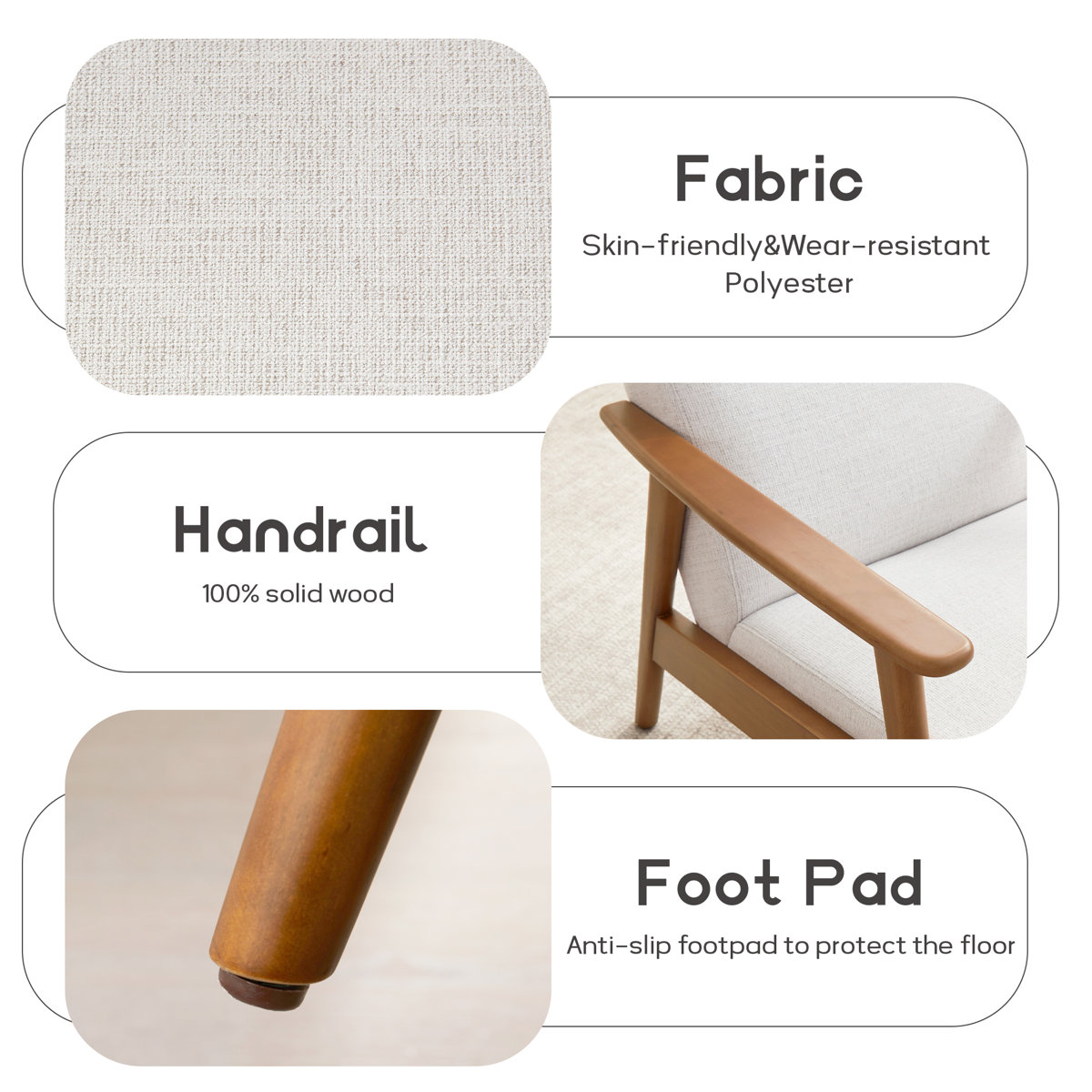 Herrot Modern Upholstered Armchair Solid Wood Accent Chair With Ottoman